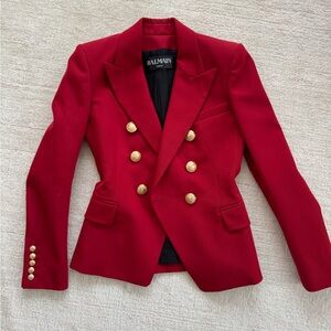 Balmain Double-Breasted Red Blazer with Gold Buttons